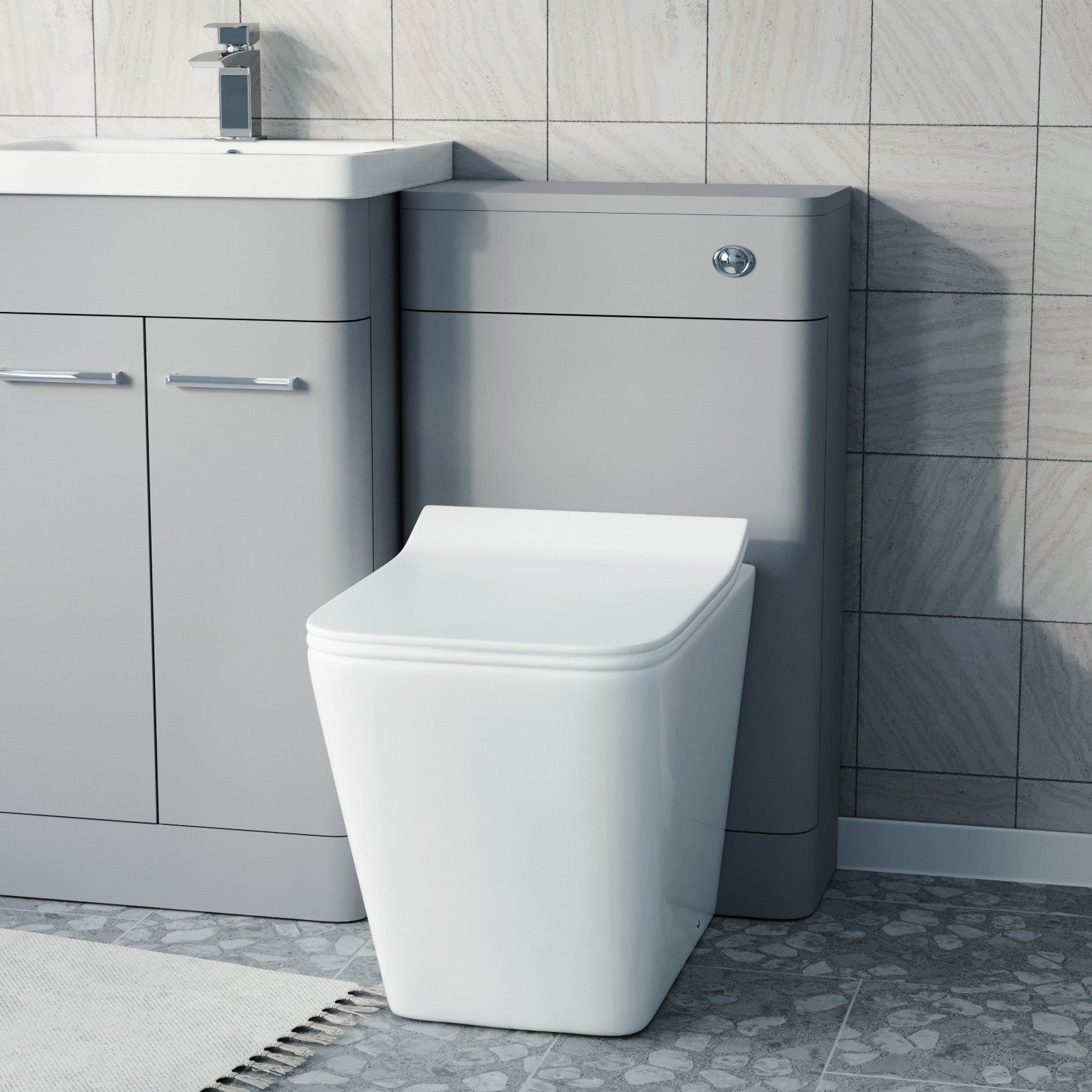 Afern Matte Grey 500mm Freestanding Basin Vanity WC Unit & Square Toilet Flat Pack