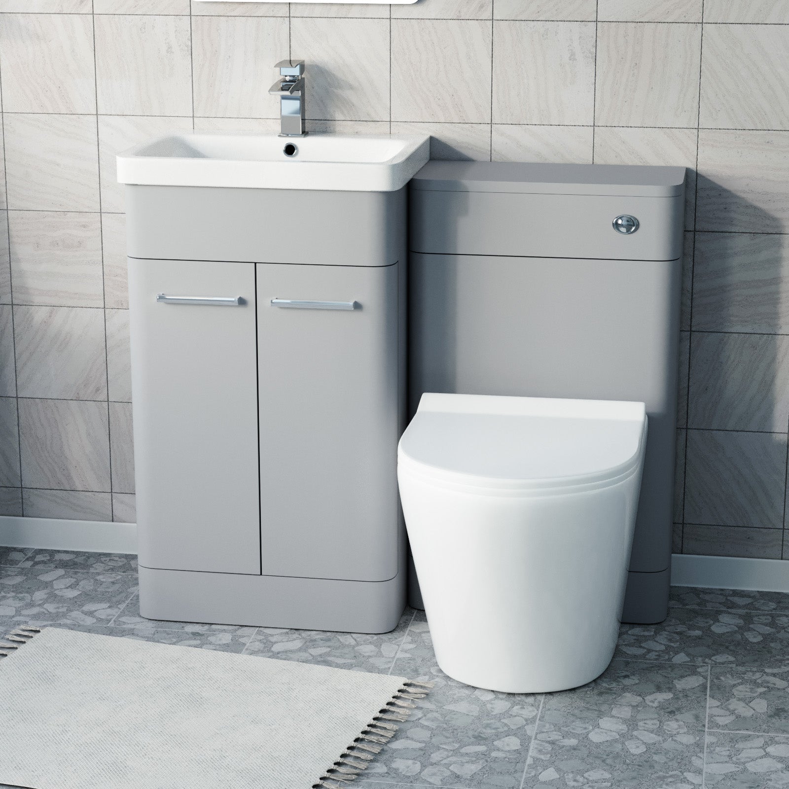 Afern Matte Grey 500mm Freestanding Basin Vanity WC Unit & Toilet Flat Pack