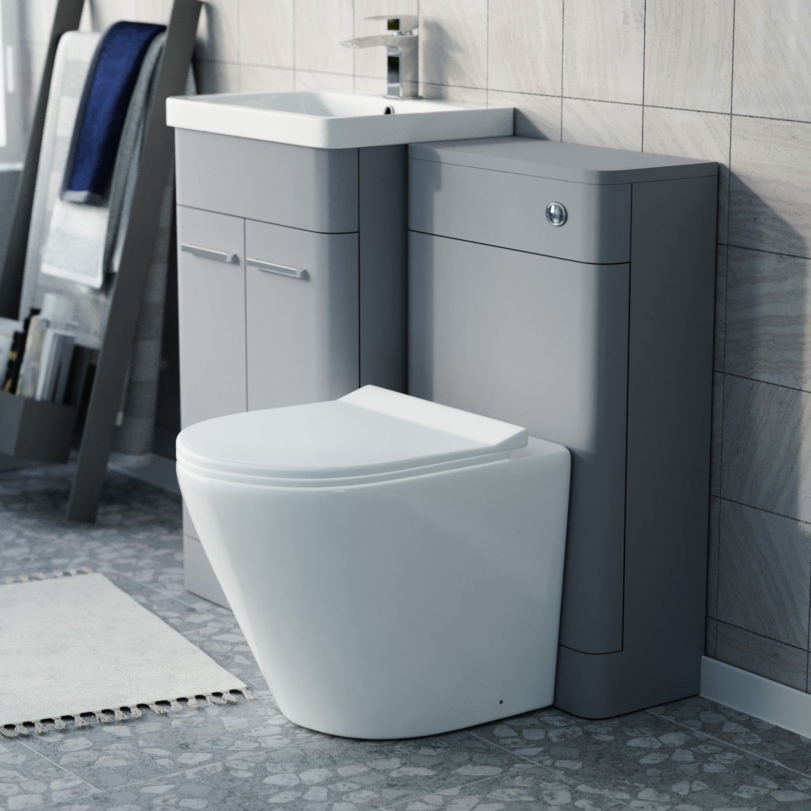 Afern Matte Grey 500mm Freestanding Basin Vanity WC Unit & Toilet Flat Pack