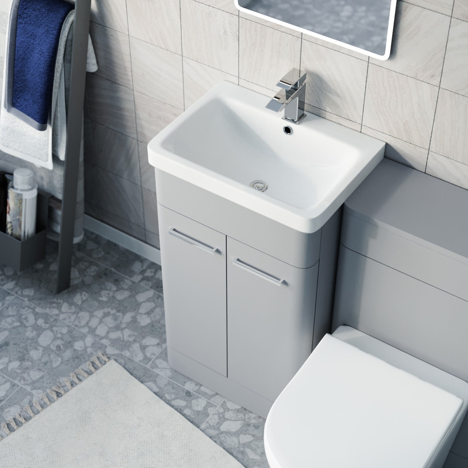 Afern Matte Grey 500mm Freestanding Basin Vanity WC Unit & Toilet Flat Pack