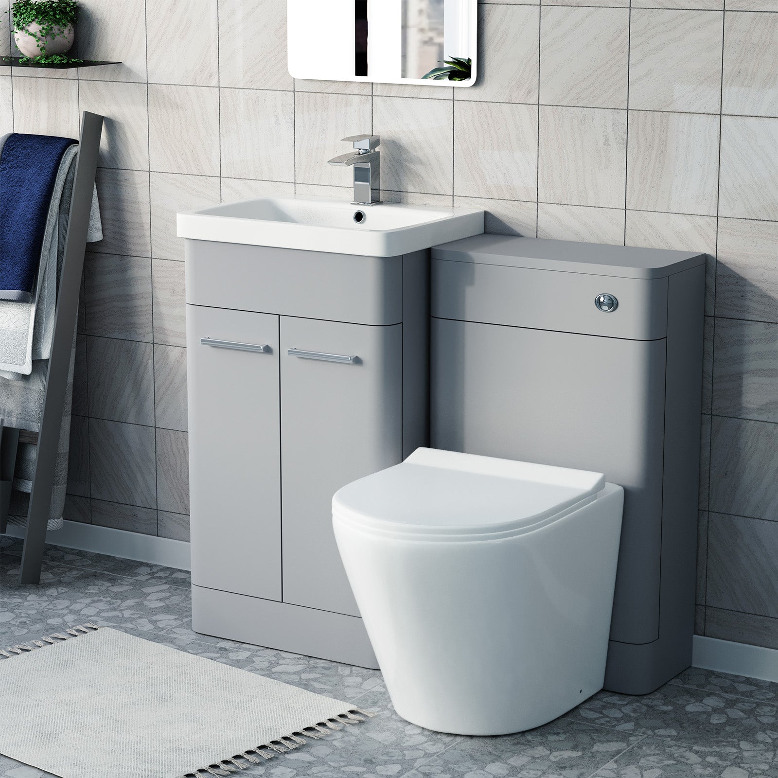 Afern Matte Grey 500mm Freestanding Basin Vanity WC Unit & Toilet Flat Pack