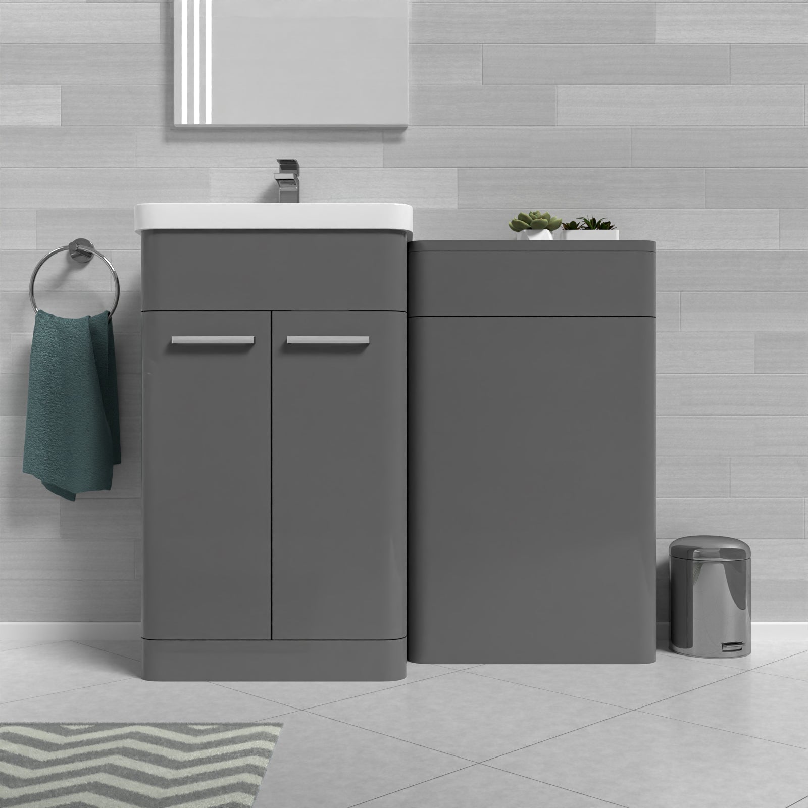 Afern Grey 1000mm Freestanding Cabinet And Ceramic Basin With WC Unit