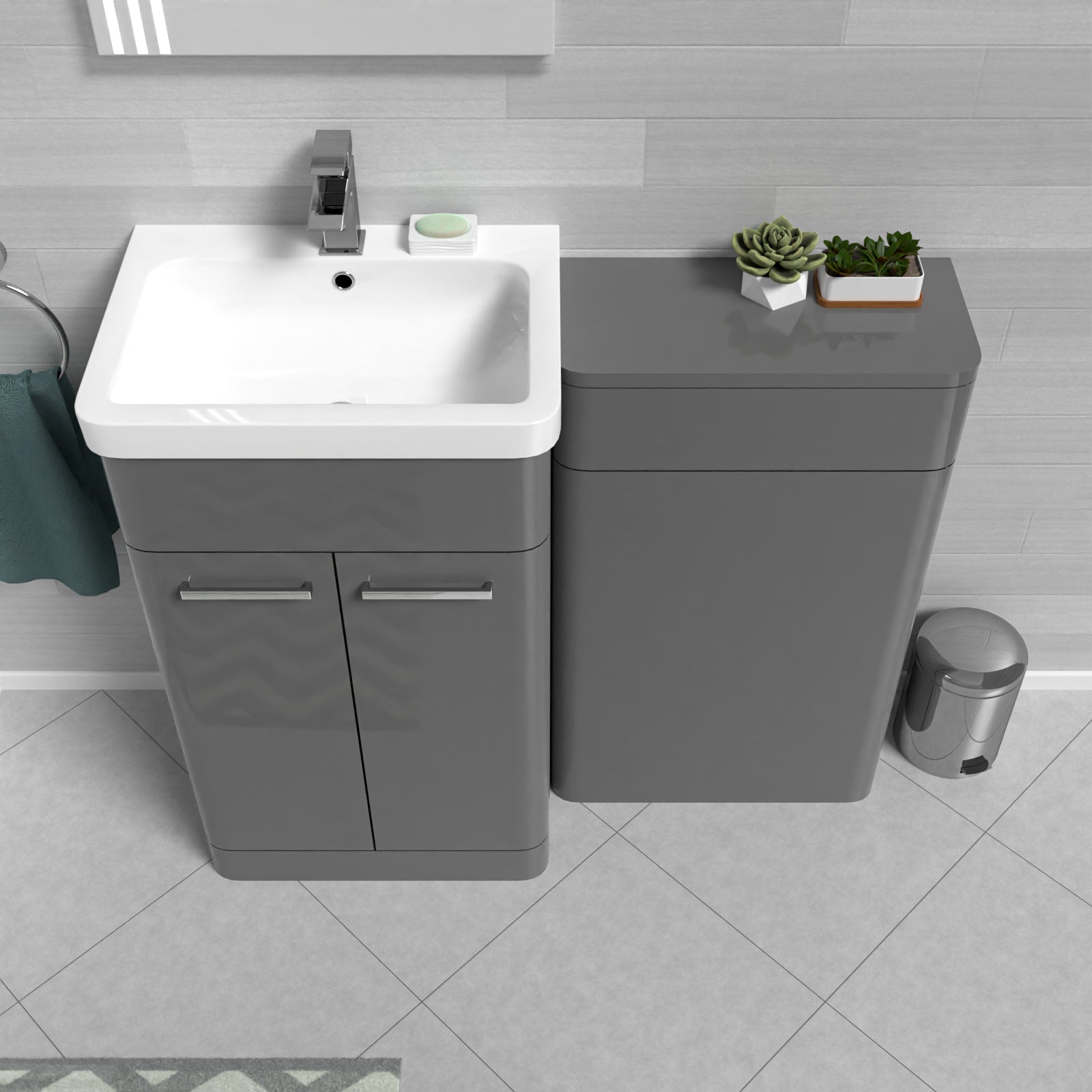 Afern Grey 1000mm Freestanding Cabinet And Ceramic Basin With WC Unit