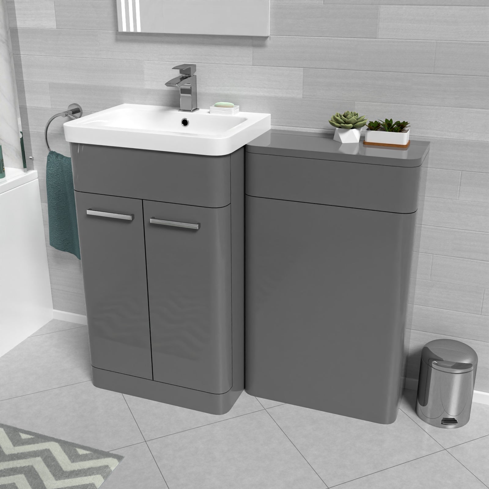 Afern Grey 1000mm Freestanding Cabinet And Ceramic Basin With WC Unit