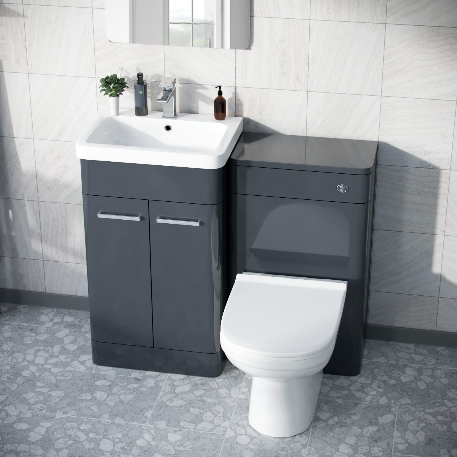 Afern Anthracite 500mm Vanity Basin Unit, WC Unit & Elso Back to Wall Toilet