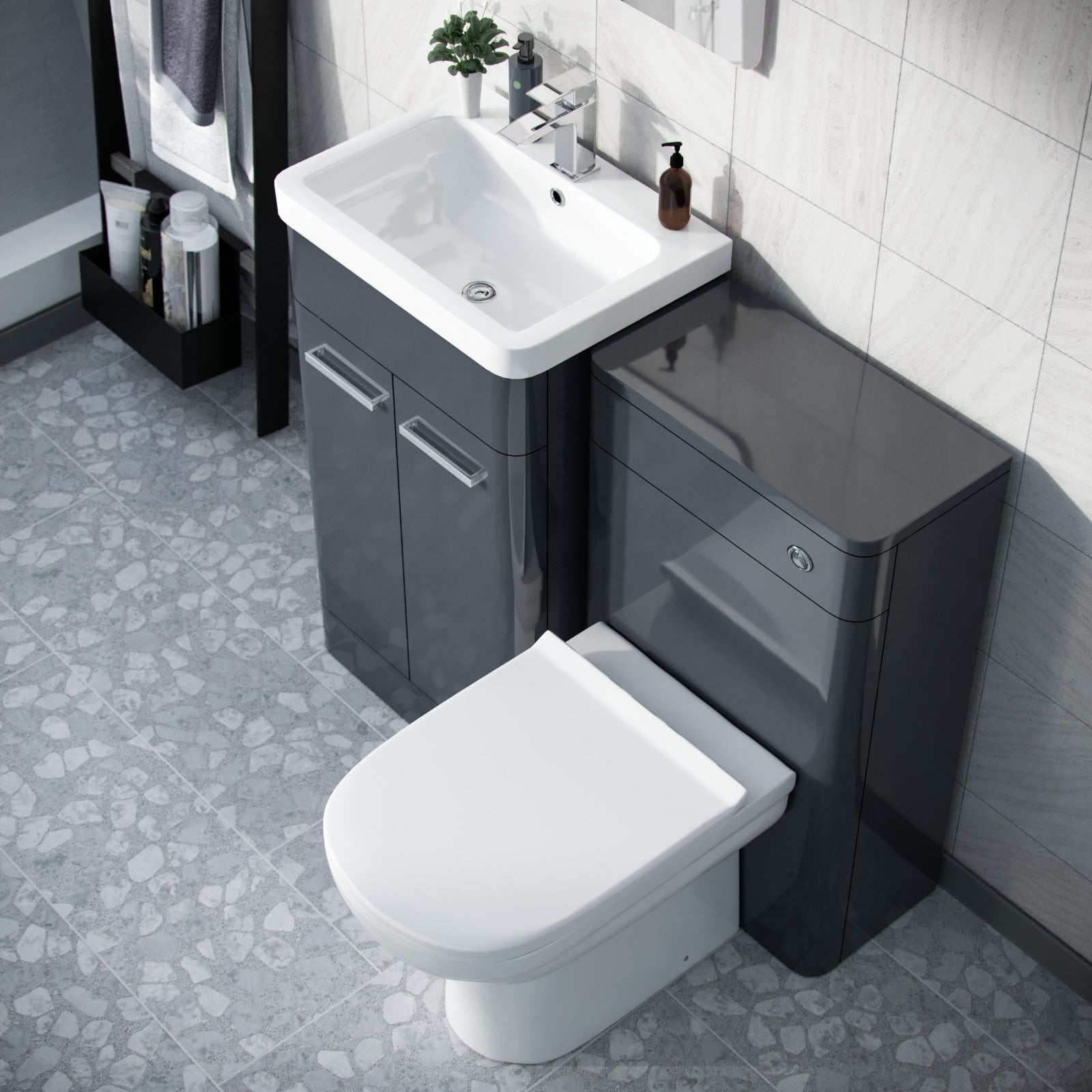 Afern Anthracite 500mm Vanity Basin Unit, WC Unit & Elso Back to Wall Toilet