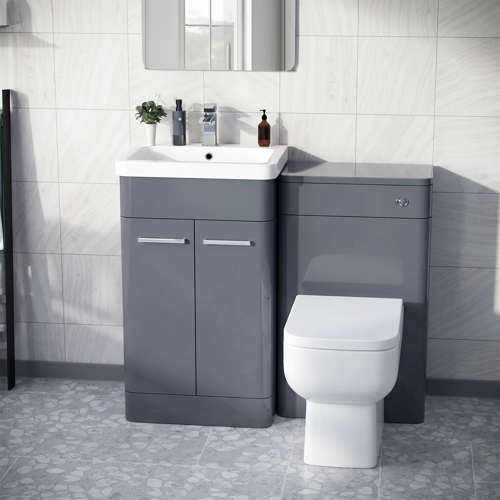 Afern Steel Grey 1000mm Vanity Cabinet and WC Unit with Back To Wall WC Toilet