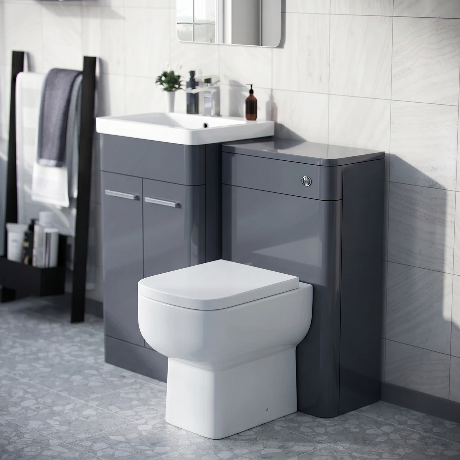 Afern Steel Grey 1000mm Vanity Cabinet and WC Unit with Back To Wall WC Toilet