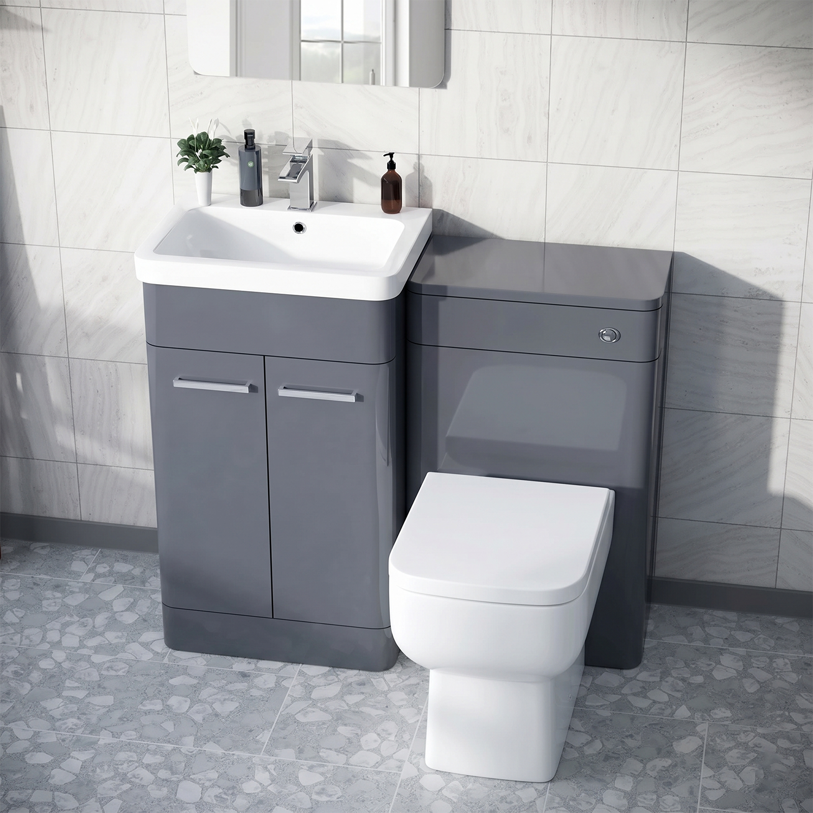 Afern Steel Grey 1000mm Vanity Cabinet and WC Unit with Back To Wall WC Toilet