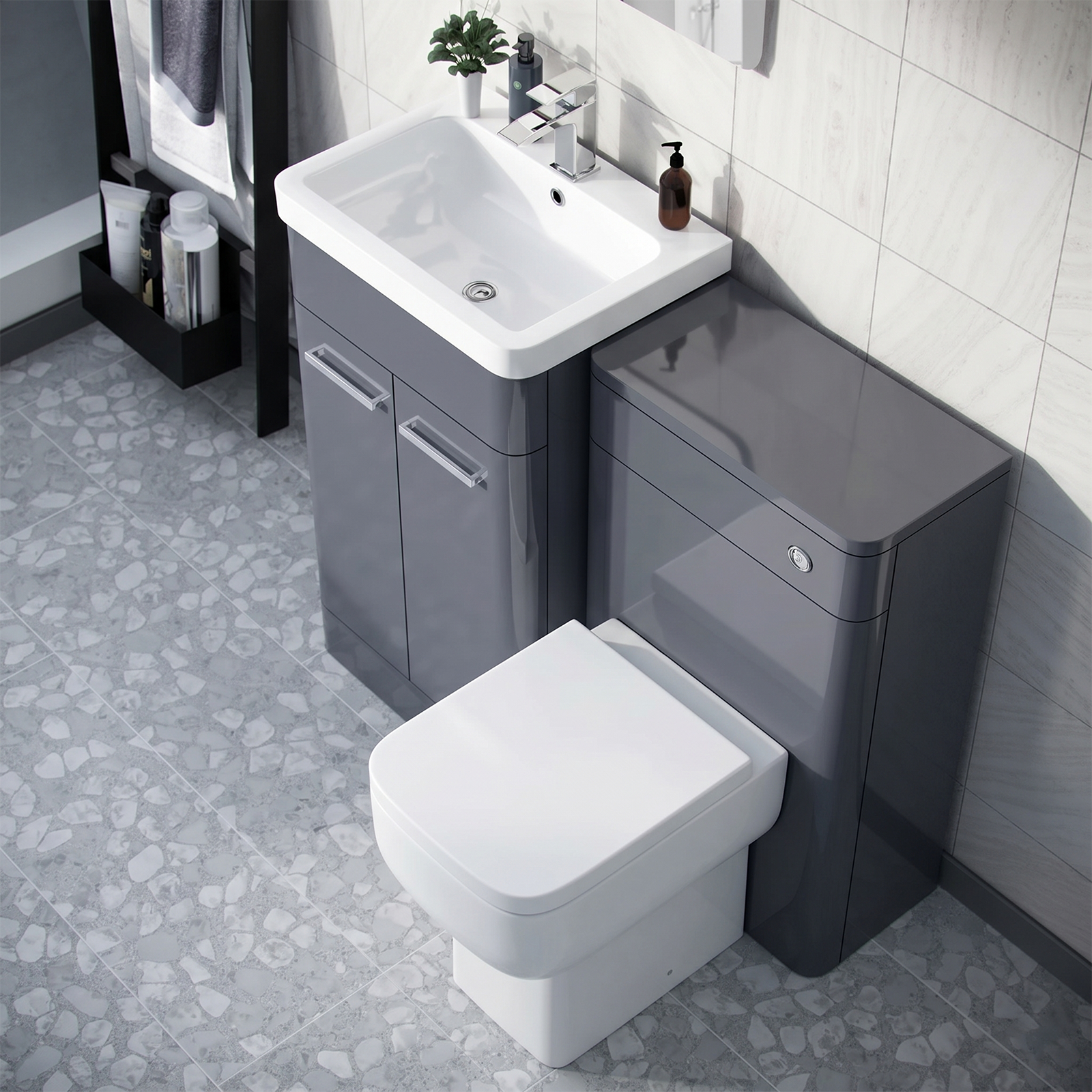 Afern Steel Grey 1000mm Vanity Cabinet and WC Unit with Back To Wall WC Toilet