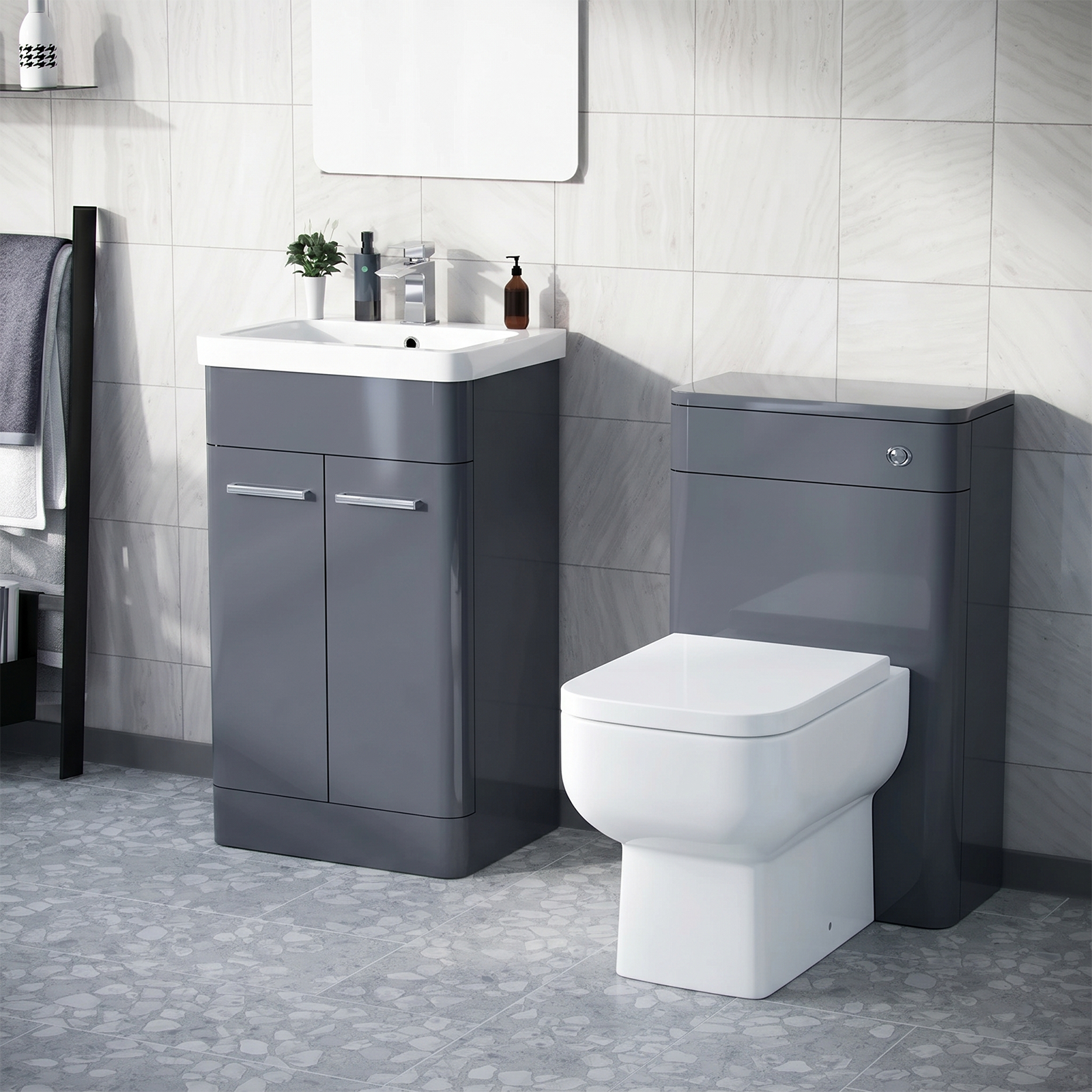 Afern Steel Grey 1000mm Vanity Cabinet and WC Unit with Back To Wall WC Toilet