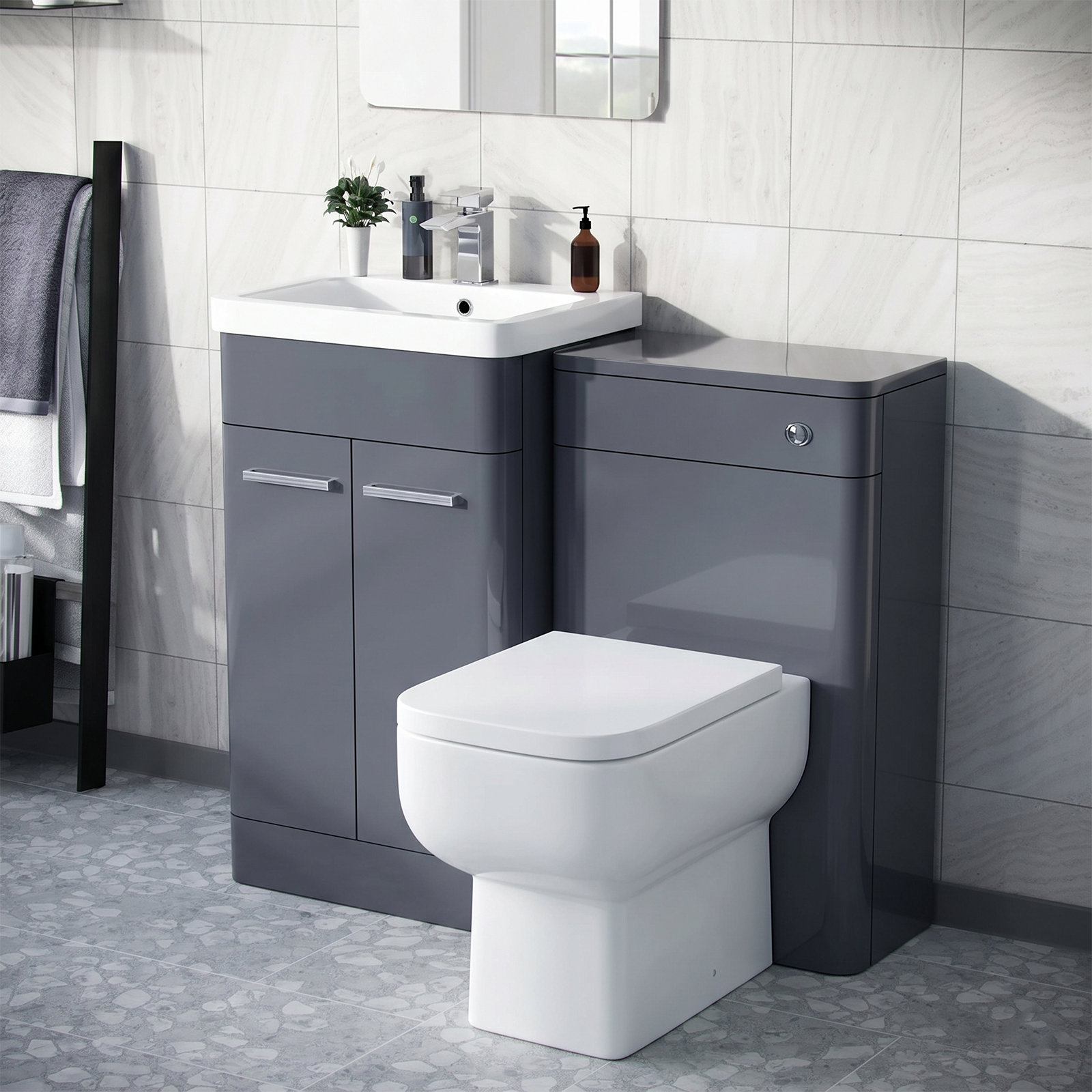 Afern Steel Grey 1000mm Vanity Cabinet and WC Unit with Back To Wall WC Toilet