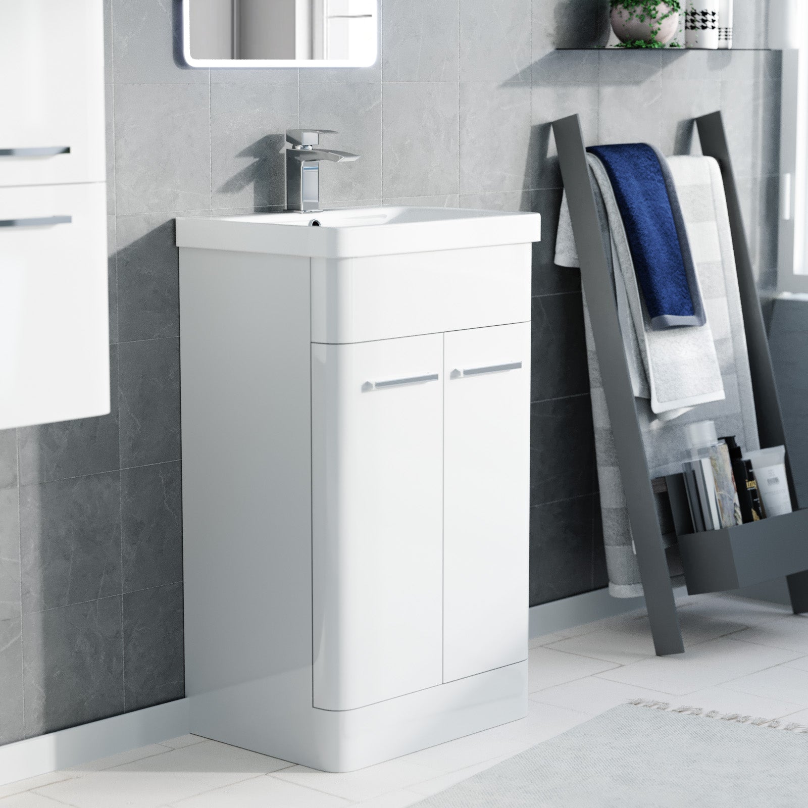 Afern 500mm Freestanding White Basin Vanity & 350mm Wall Hung Tall Cabinet
