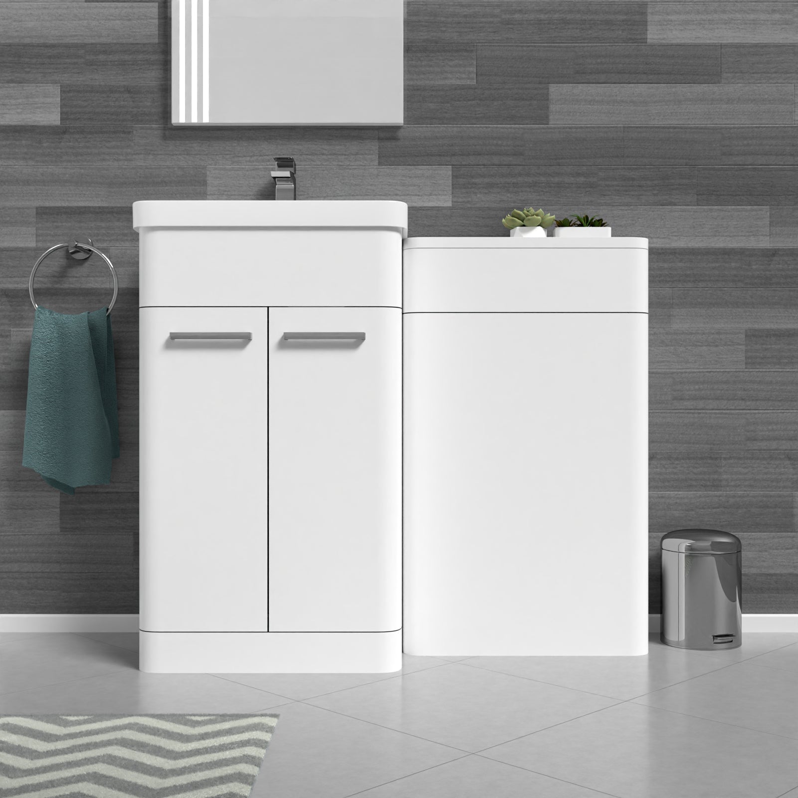 Afern White 1000mm Freestanding Cabinet And Ceramic Basin With WC Unit