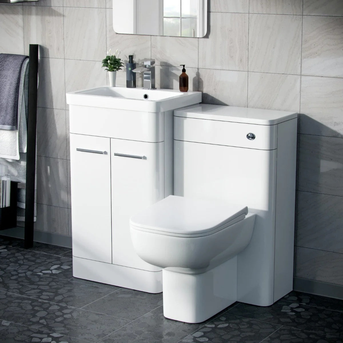 Afern 500mm White Vanity Basin Unit, WC Unit & Debra Back To Wall Rimless Toilet