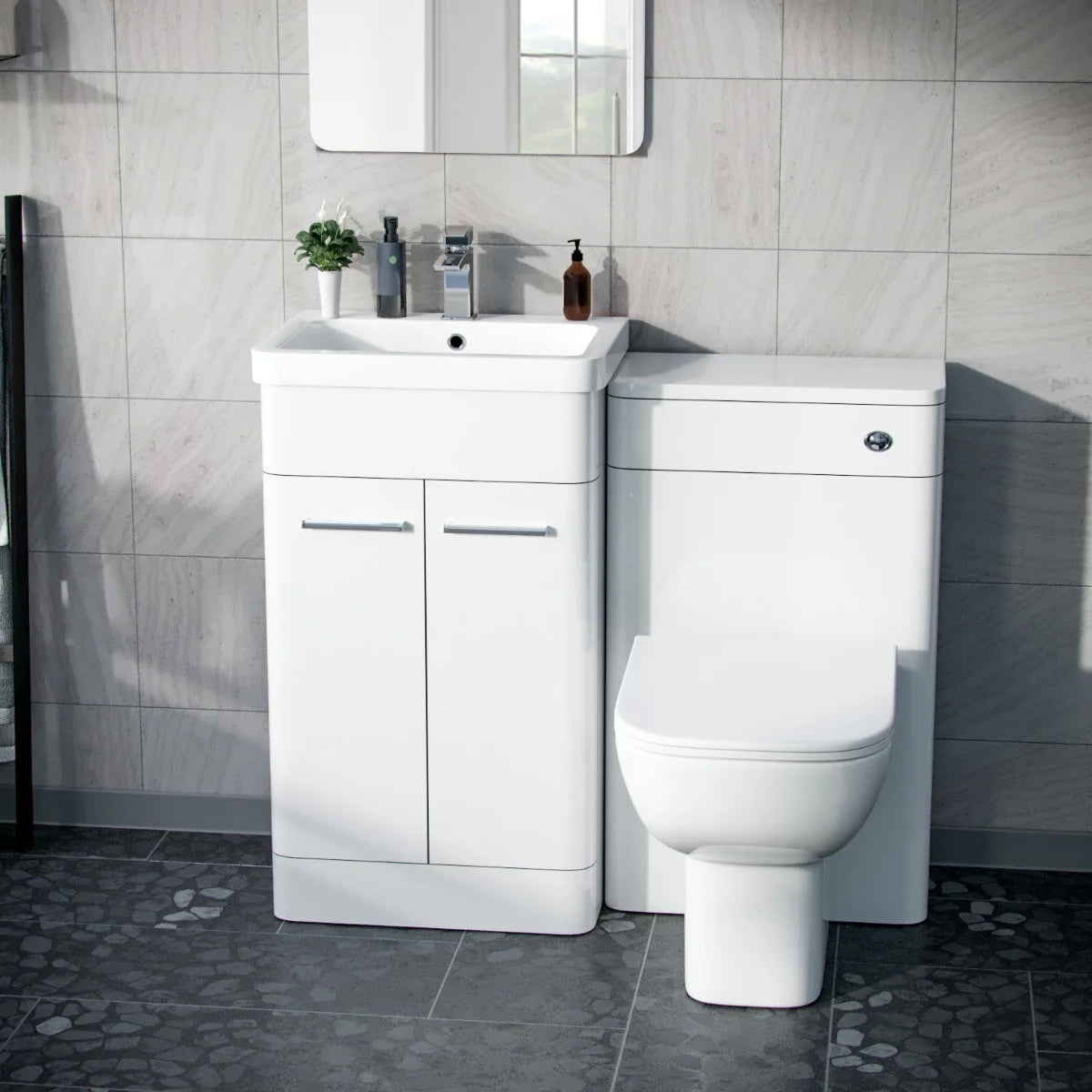 Afern 500mm White Vanity Basin Unit, WC Unit & Debra Back To Wall Rimless Toilet