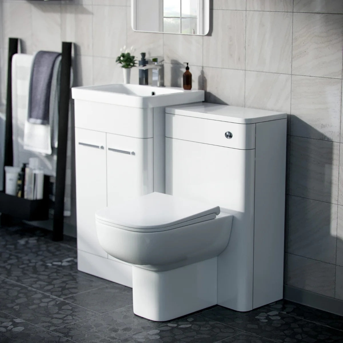 Afern 500mm White Vanity Basin Unit, WC Unit & Debra Back To Wall Rimless Toilet