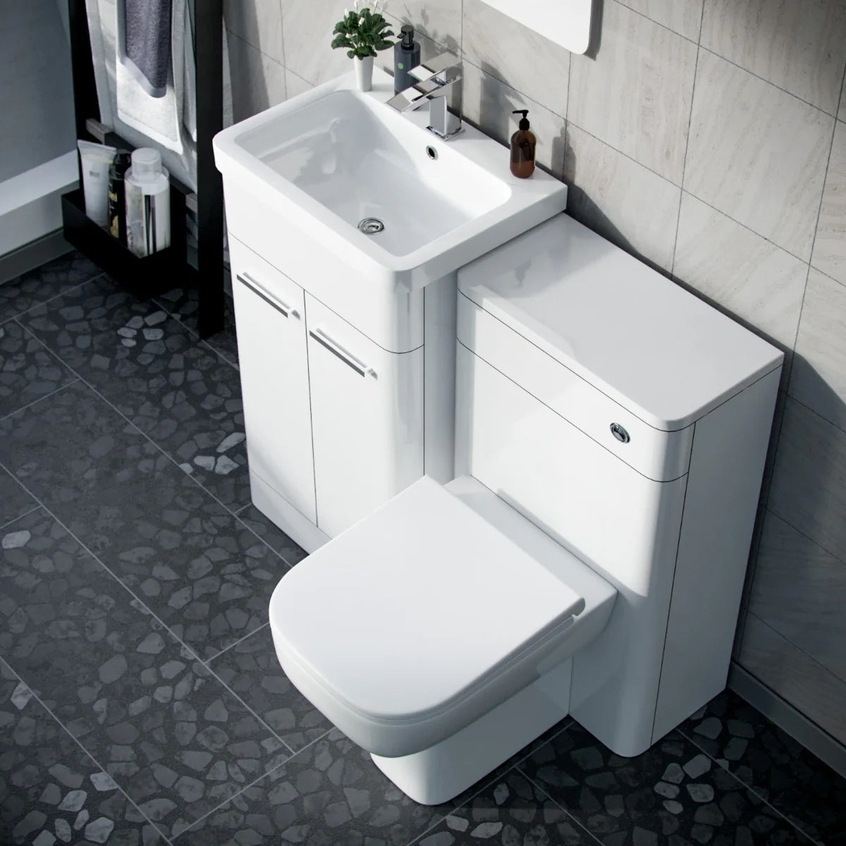 Afern 500mm White Vanity Basin Unit, WC Unit & Debra Back To Wall Rimless Toilet