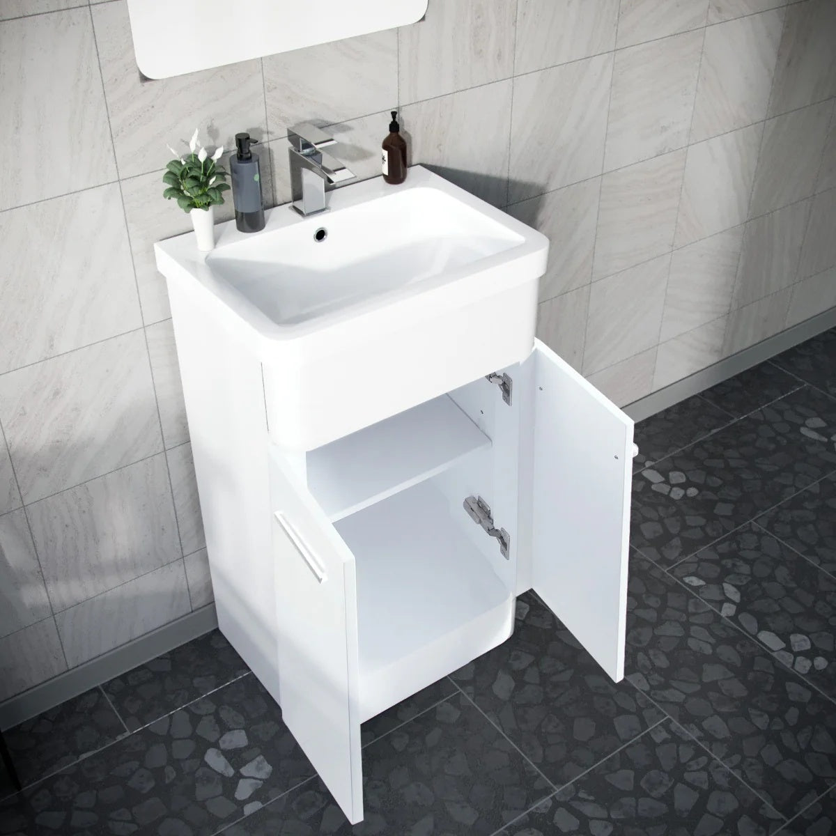 Afern 500mm White Vanity Basin Unit, WC Unit & Debra Back To Wall Rimless Toilet