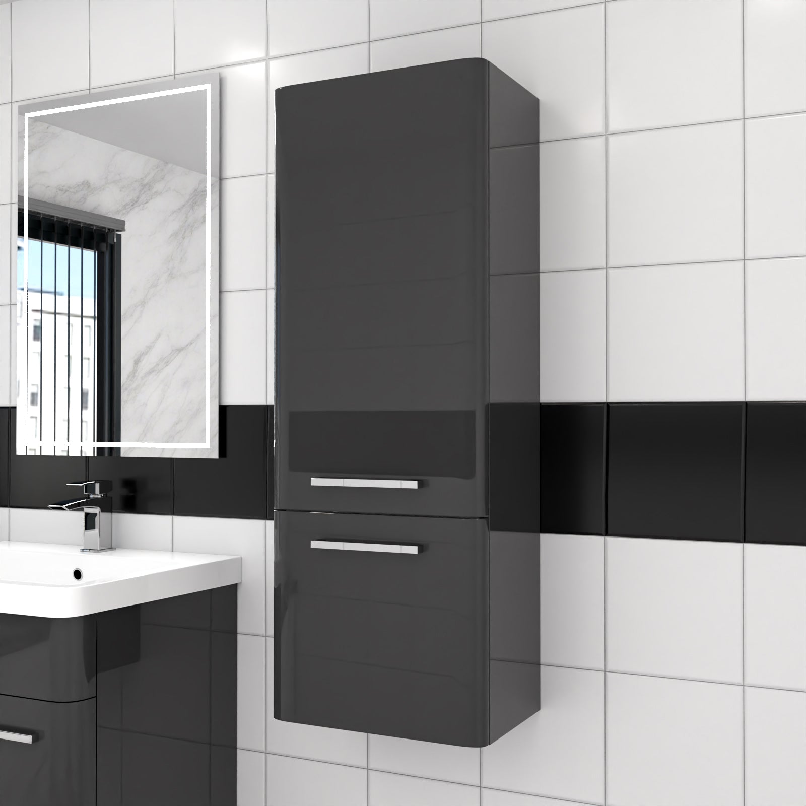 Afern 600mm Freestanding Dark Grey Basin Vanity & 350mm Wall Hung Cabinet