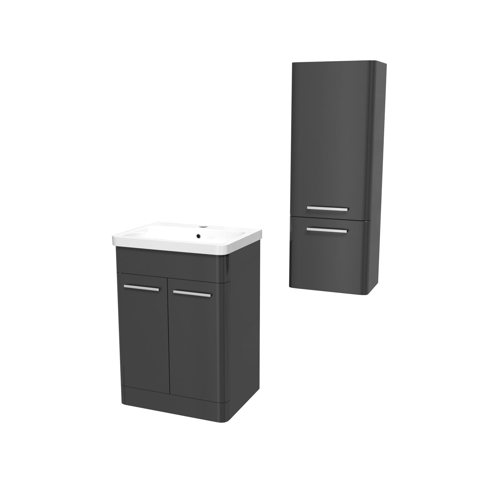 Afern 600mm Freestanding Dark Grey Basin Vanity & 350mm Wall Hung Cabinet