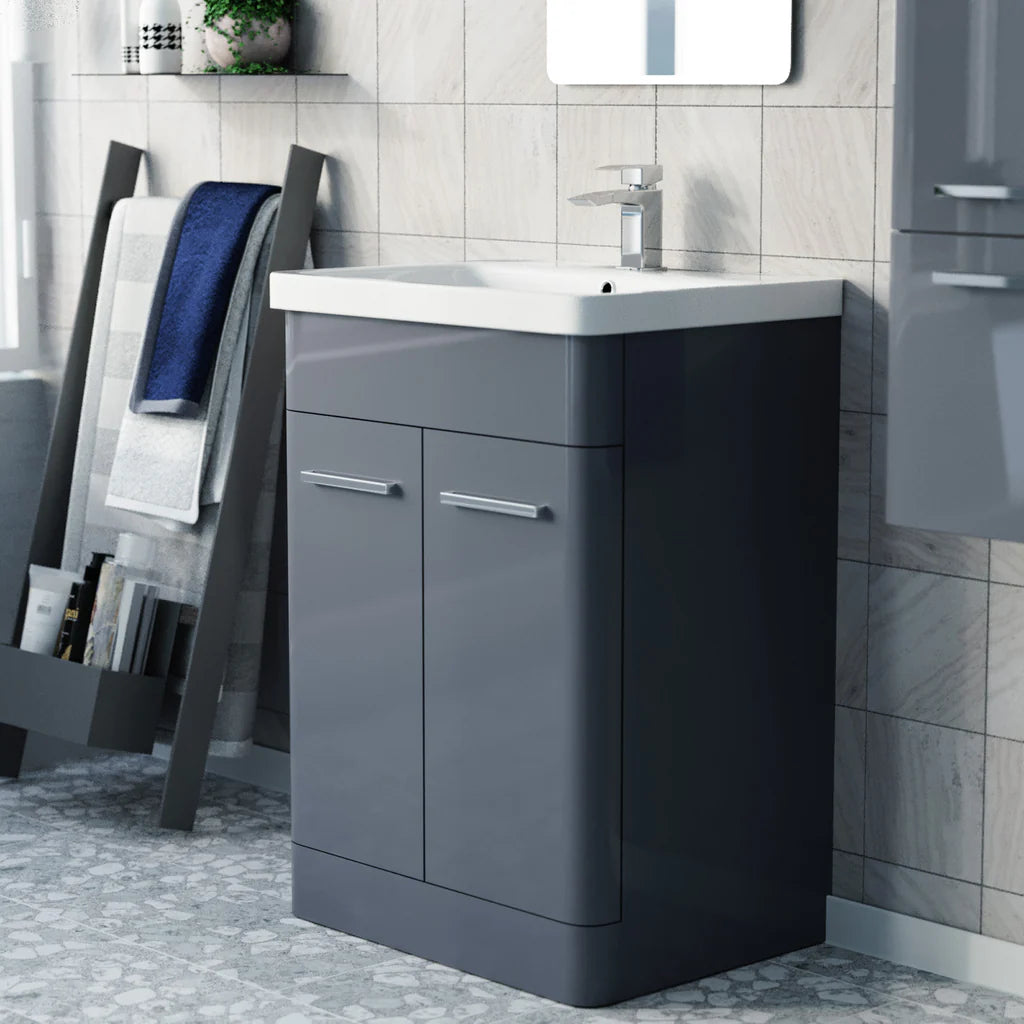 Afern 600mm Freestanding Dark Grey Vanity & 350mm Wall Hung Cabinet