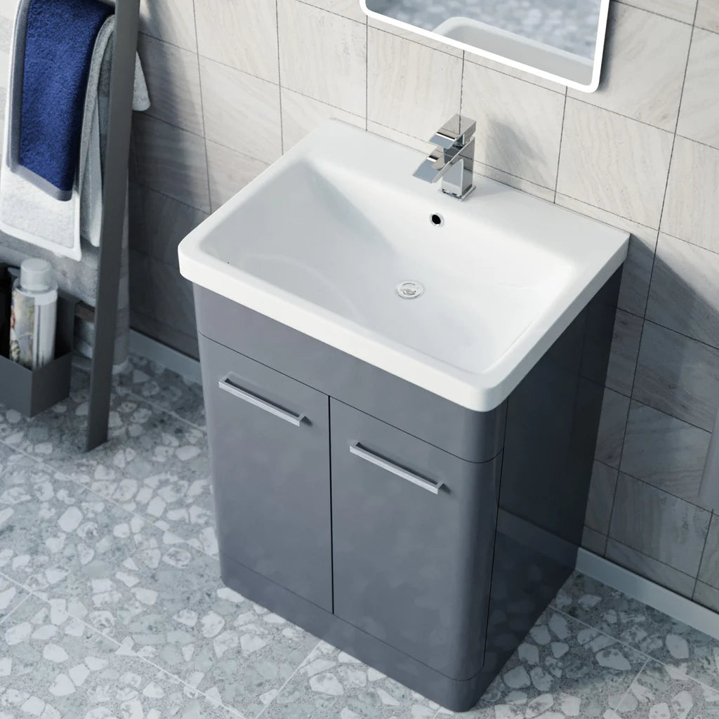 Afern 600mm Freestanding Dark Grey Vanity & 350mm Wall Hung Cabinet