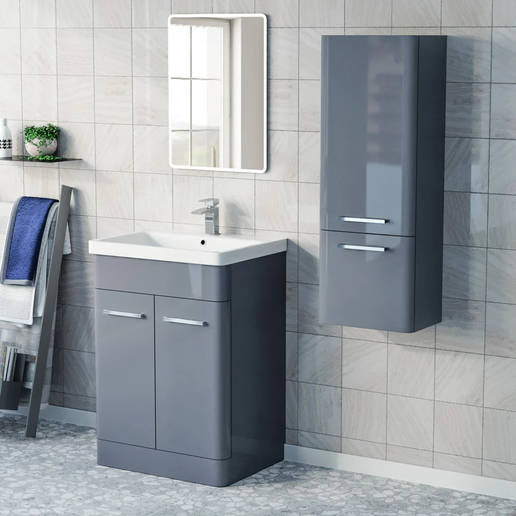Afern 600mm Freestanding Dark Grey Vanity & 350mm Wall Hung Cabinet
