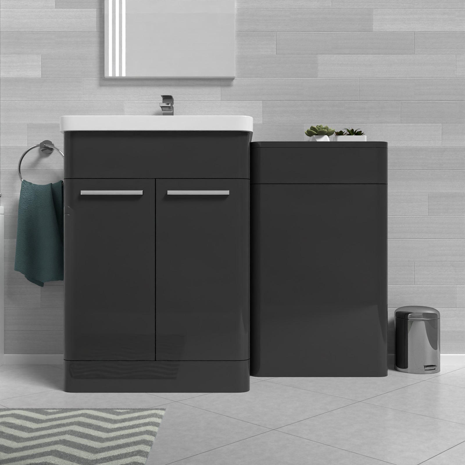 Afern Anthracite 1100mm Freestanding Cabinet Ceramic Basin & WC Unit