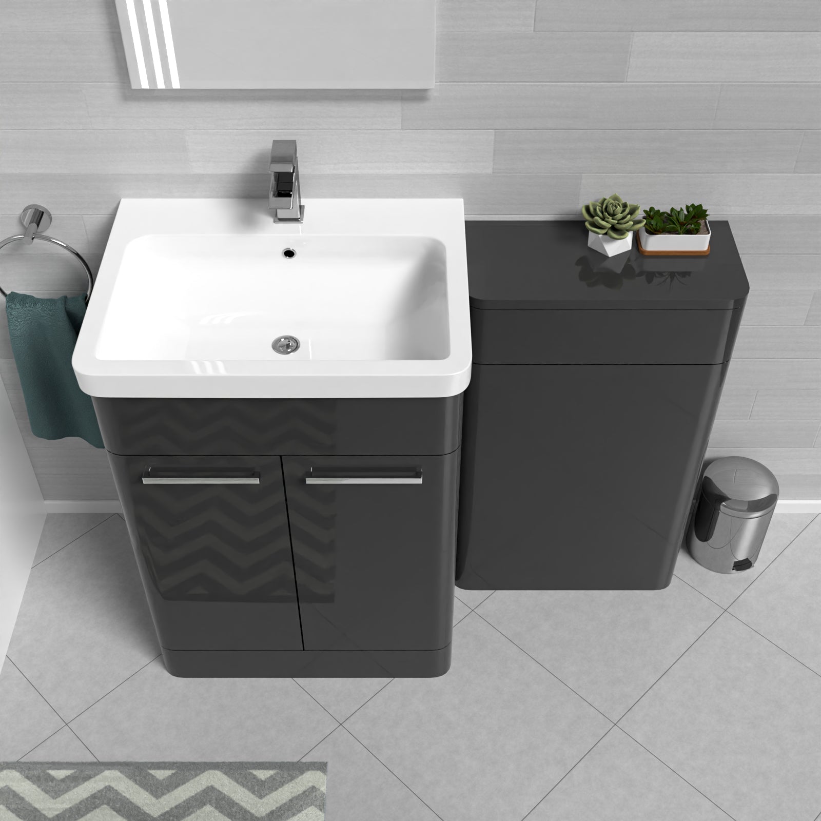 Afern Anthracite 1100mm Freestanding Cabinet Ceramic Basin & WC Unit