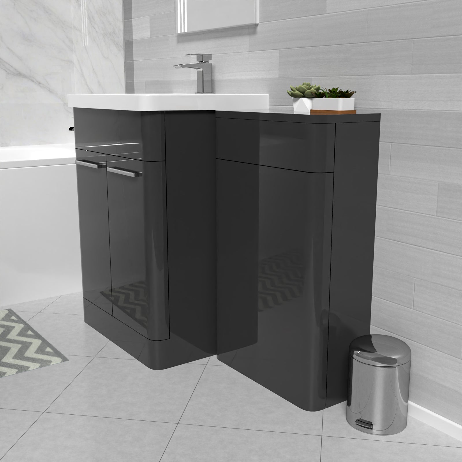 Afern Anthracite 1100mm Freestanding Cabinet Ceramic Basin & WC Unit