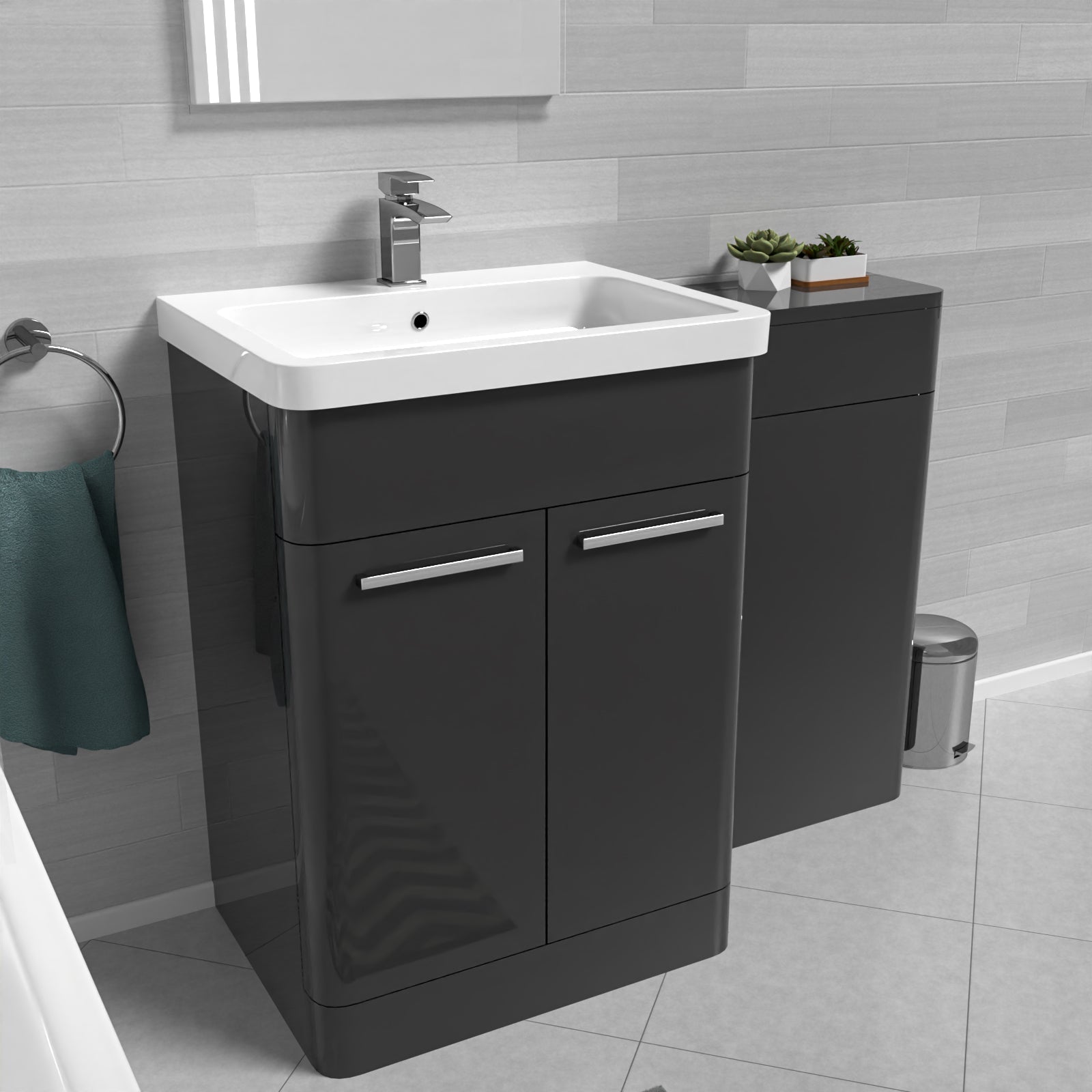 Afern Dark Grey 1100mm Freestanding Cabinet Ceramic Basin & WC Unit