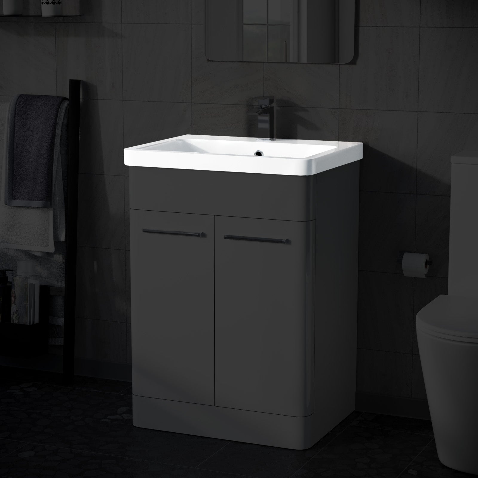 Afern 600mm White Ceramic Mid-Edge Basin, Single Tap Hole and Overflow
