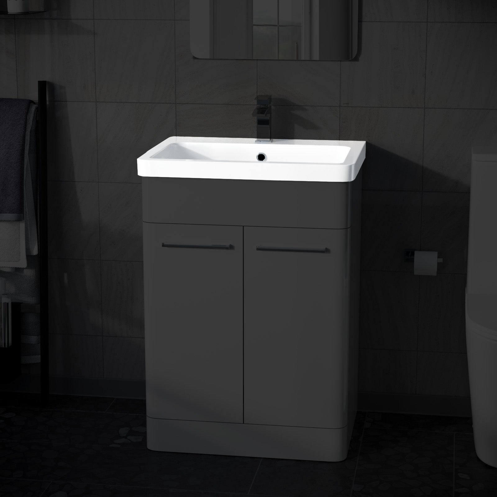 Afern 600mm White Ceramic Mid-Edge Basin, Single Tap Hole and Overflow
