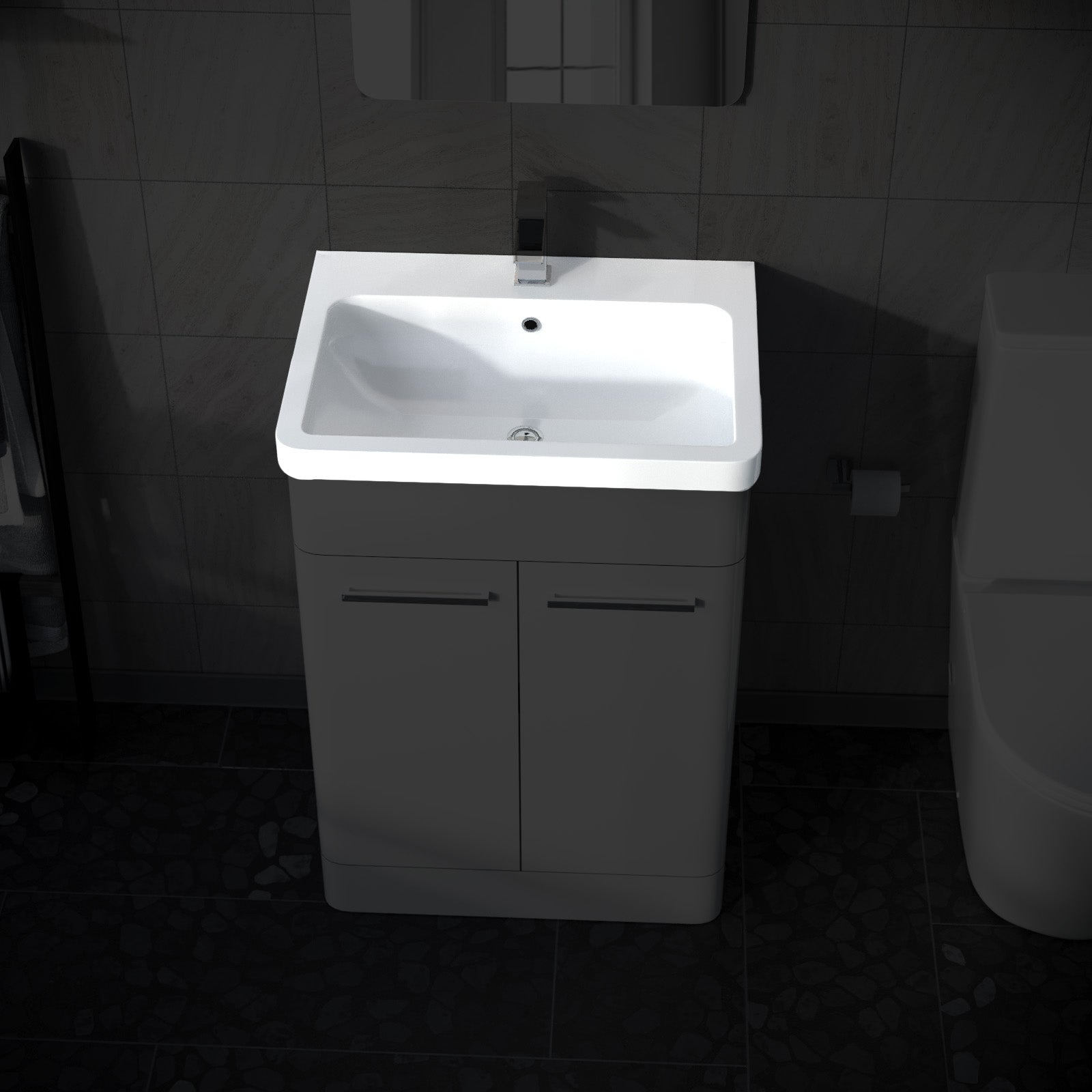 Afern 600mm White Ceramic Mid-Edge Basin, Single Tap Hole and Overflow