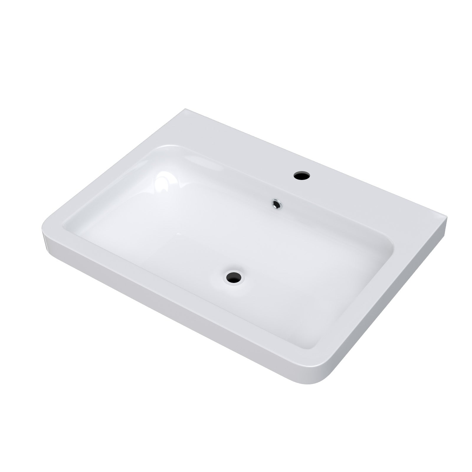 Afern 600mm White Ceramic Mid-Edge Basin, Single Tap Hole and Overflow