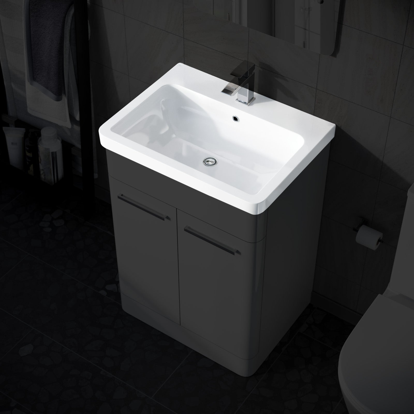 Afern 600mm White Ceramic Mid-Edge Basin, Single Tap Hole and Overflow