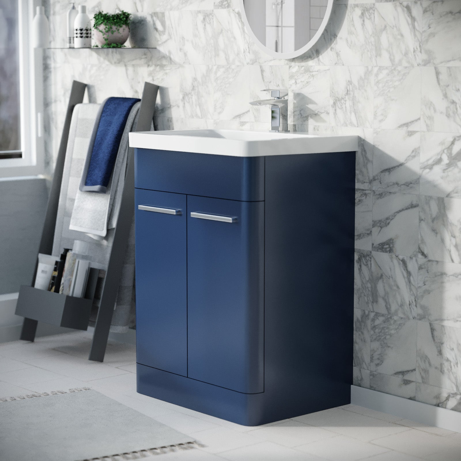 Afern 600mm Freestanding Vanity Unit Cabinet and Wash Basin Royal Blue
