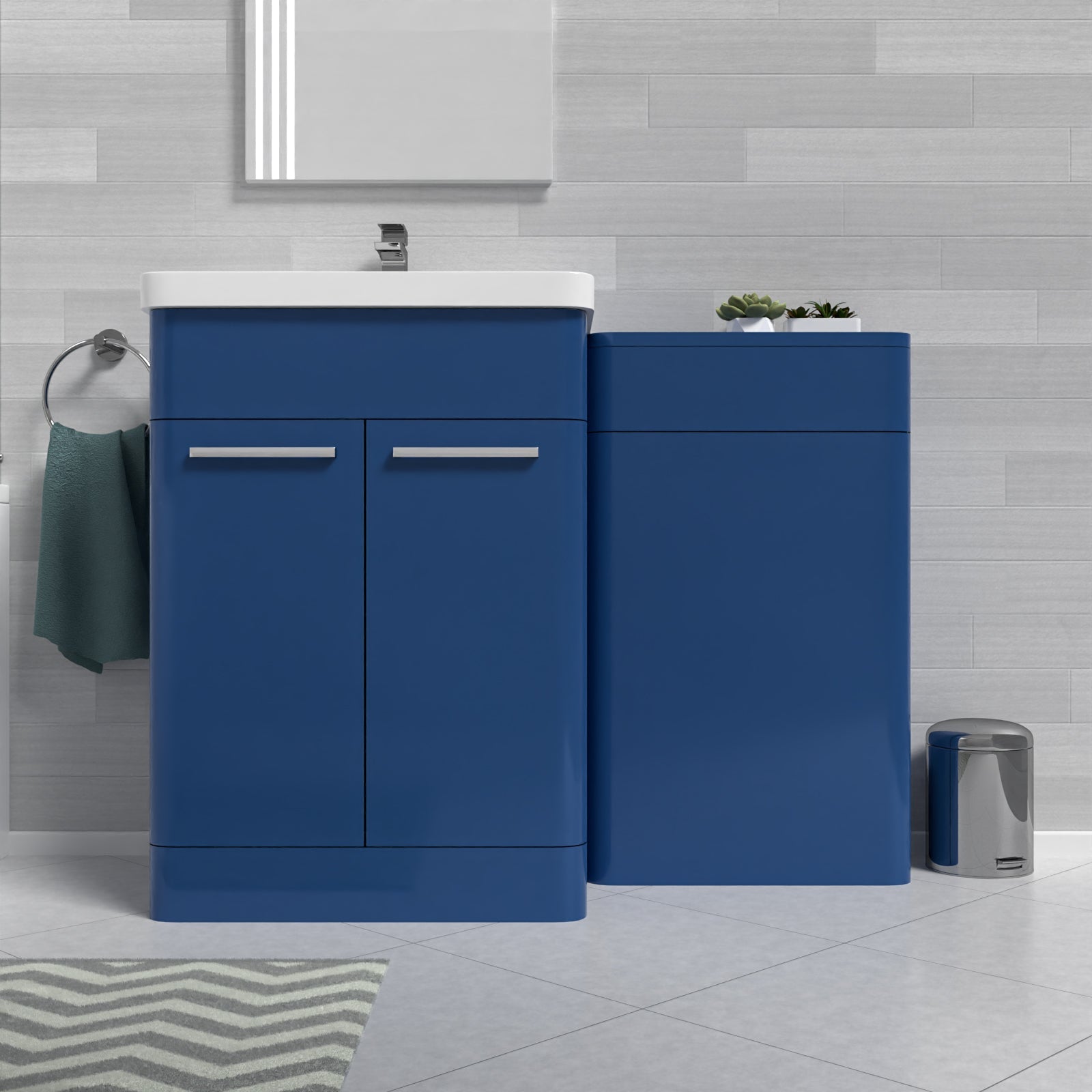 Afern Matt Blue 1100mm Freestanding Cabinet Ceramic Basin & WC Unit