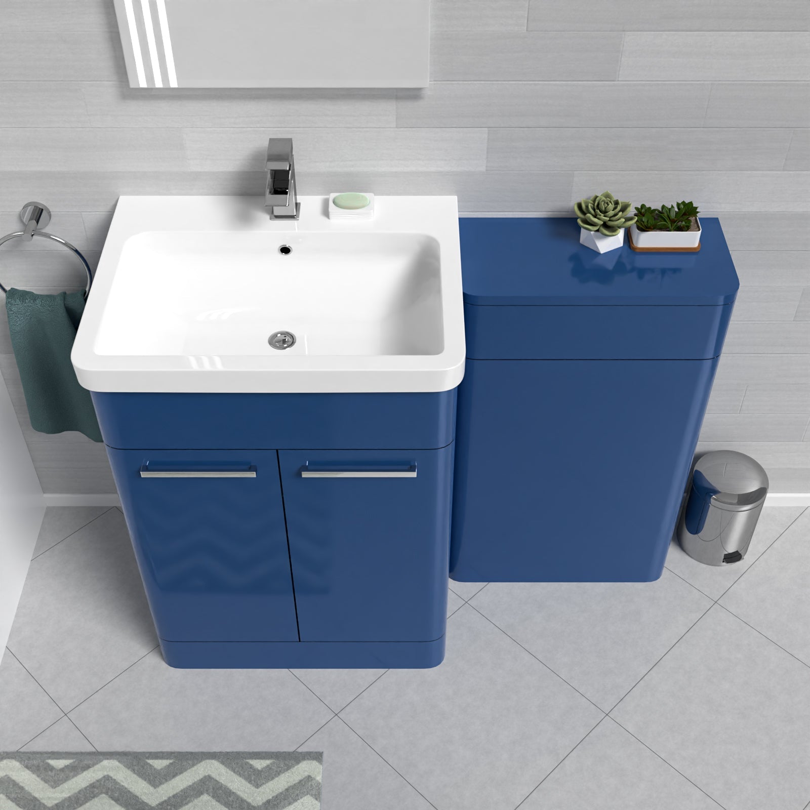 Afern Matt Blue 1100mm Freestanding Cabinet Ceramic Basin & WC Unit
