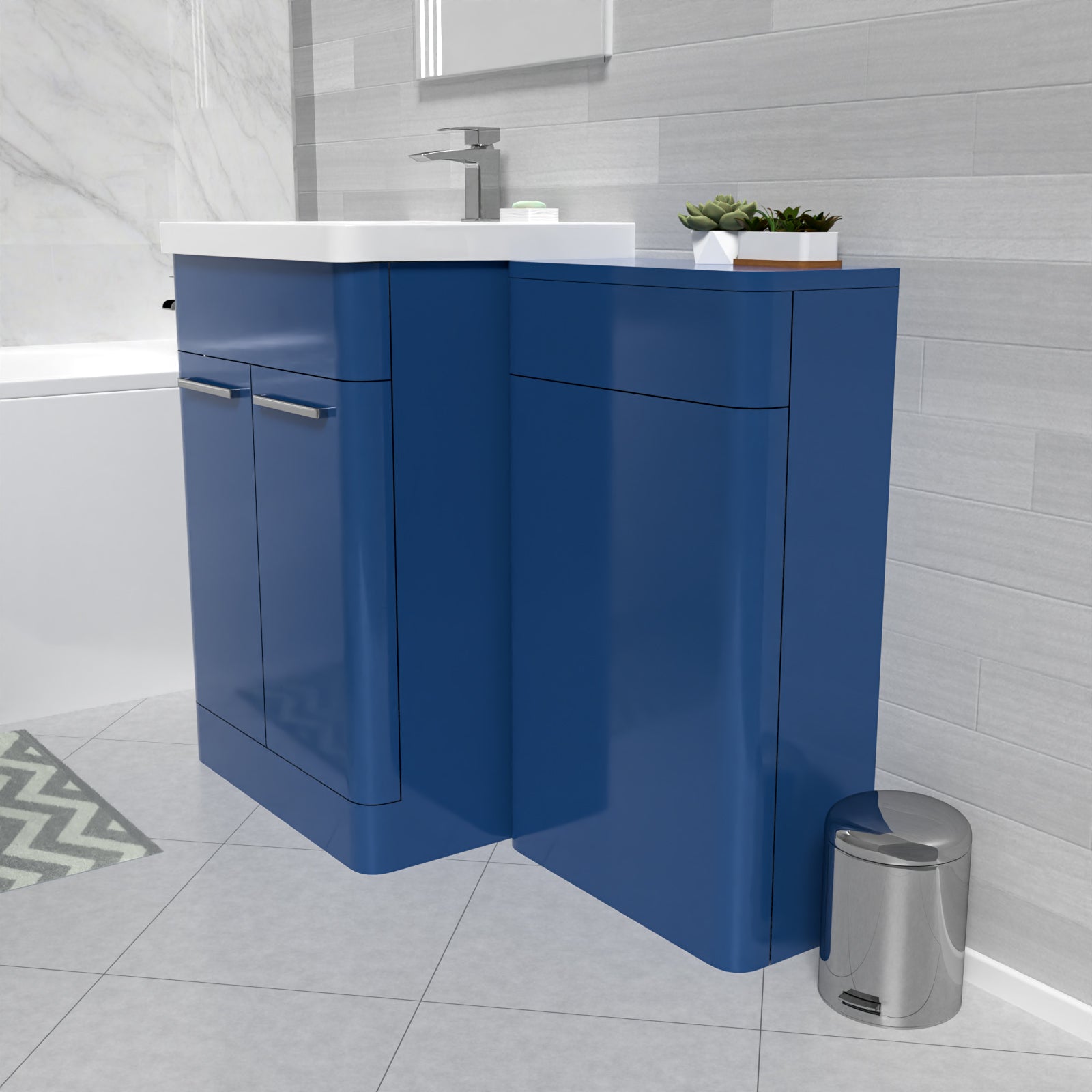 Afern Matt Blue 1100mm Freestanding Cabinet Ceramic Basin & WC Unit