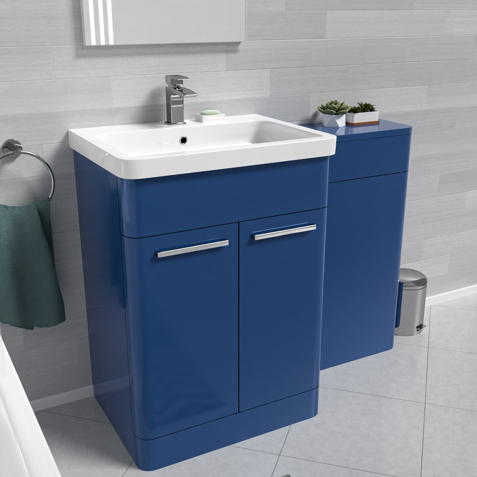 Afern Matt Blue 1100mm Freestanding Cabinet Ceramic Basin & WC Unit