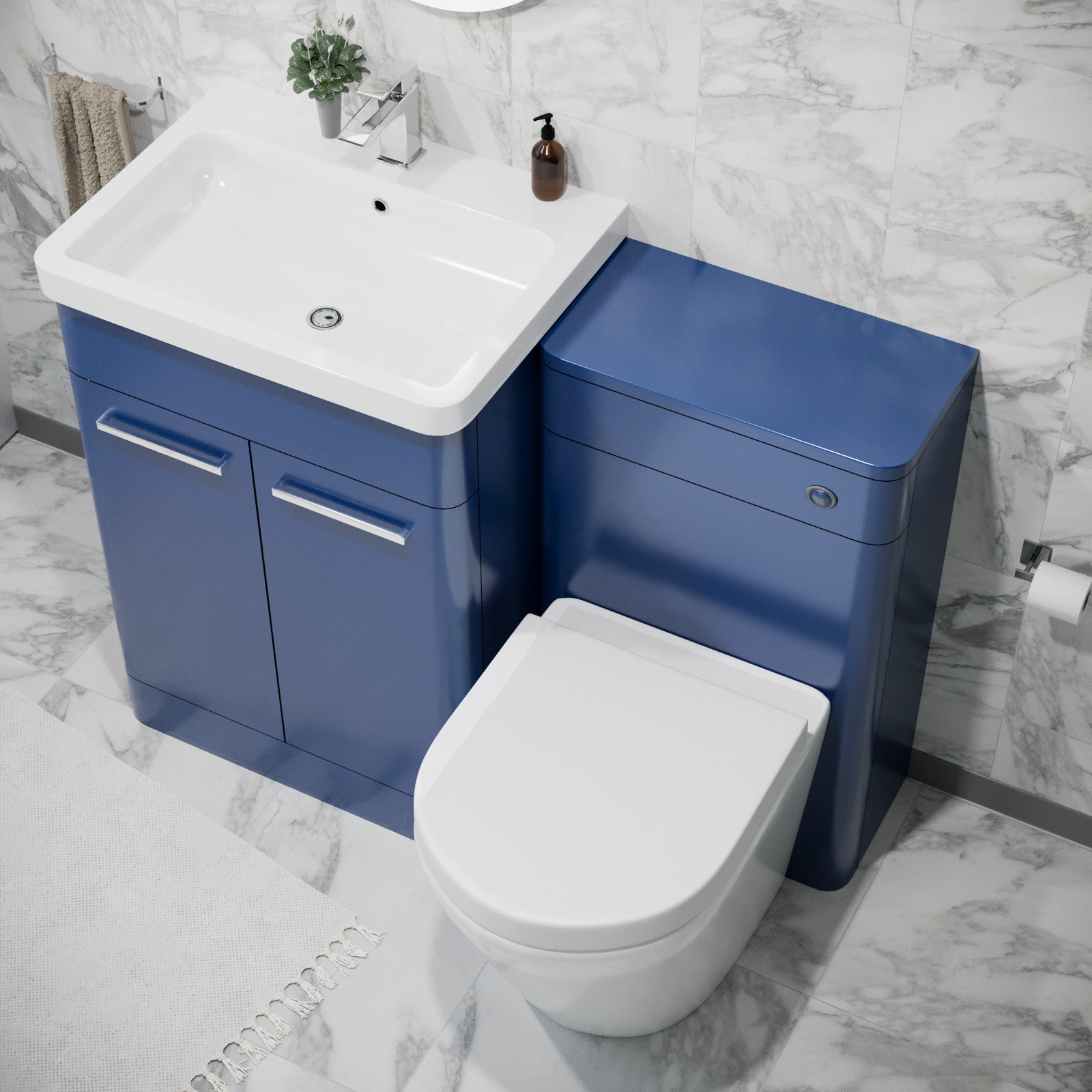 Afern 600mm Freestanding Vanity Unit with Basin, Rimless Toilet, WC unit Royal Blue