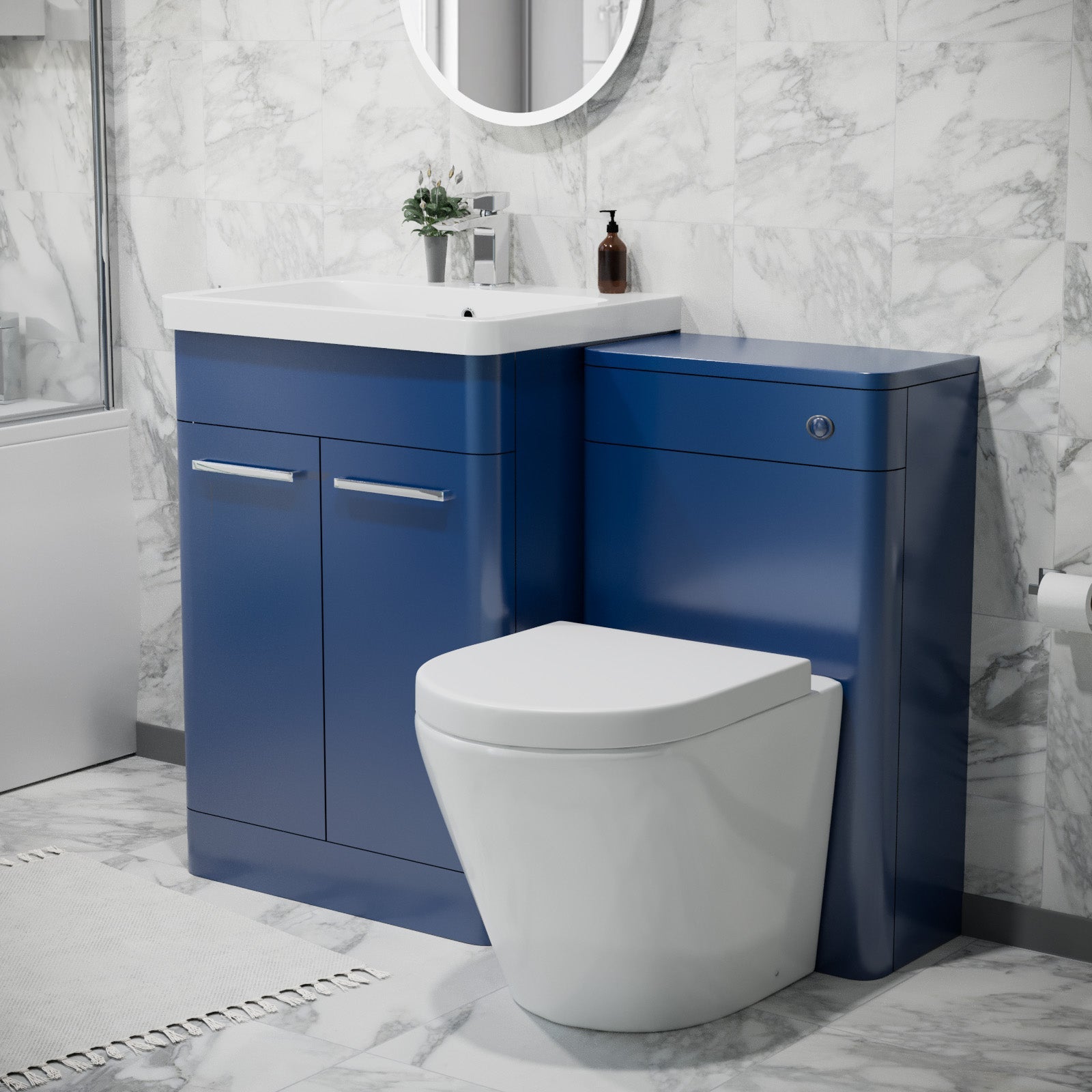 Afern 600mm Freestanding Vanity Unit with Basin, Rimless Toilet, WC unit Royal Blue
