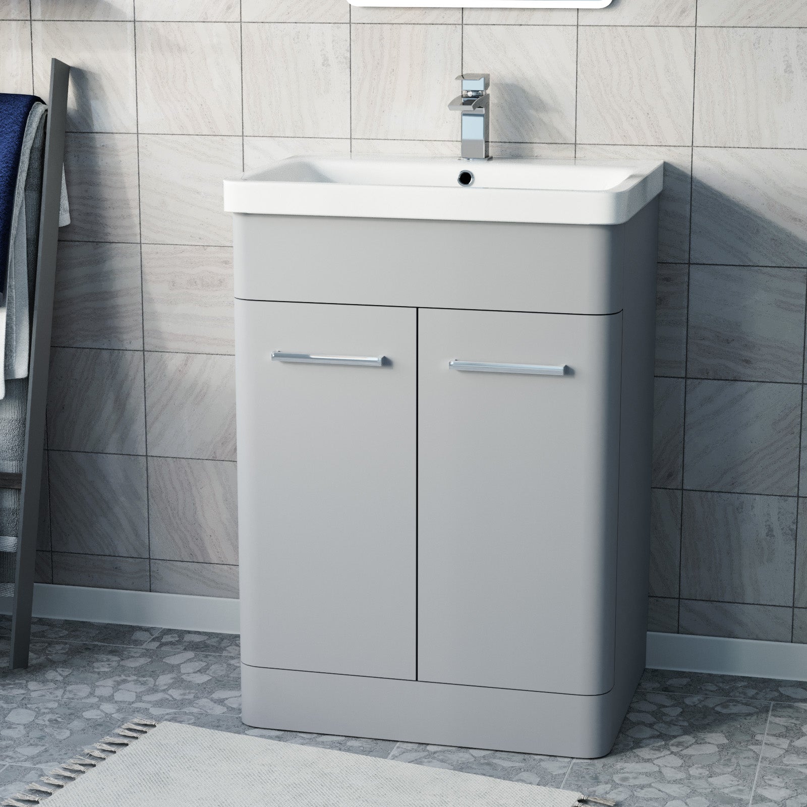 Afern 600mm Freestanding Vanity Unit Cabinet & Wash Basin Matte Grey