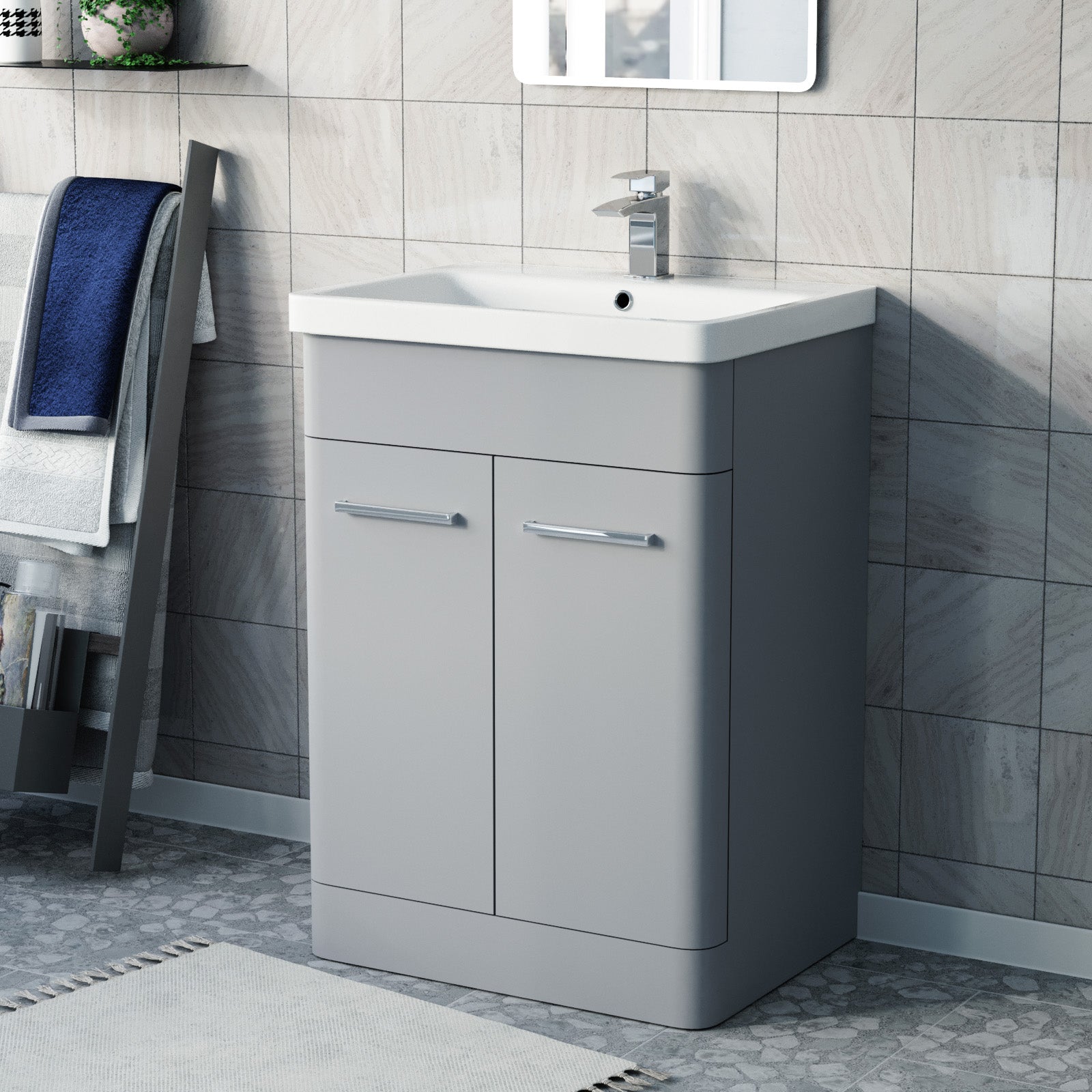 Afern 600mm Freestanding Vanity Unit Cabinet & Wash Basin Matte Grey
