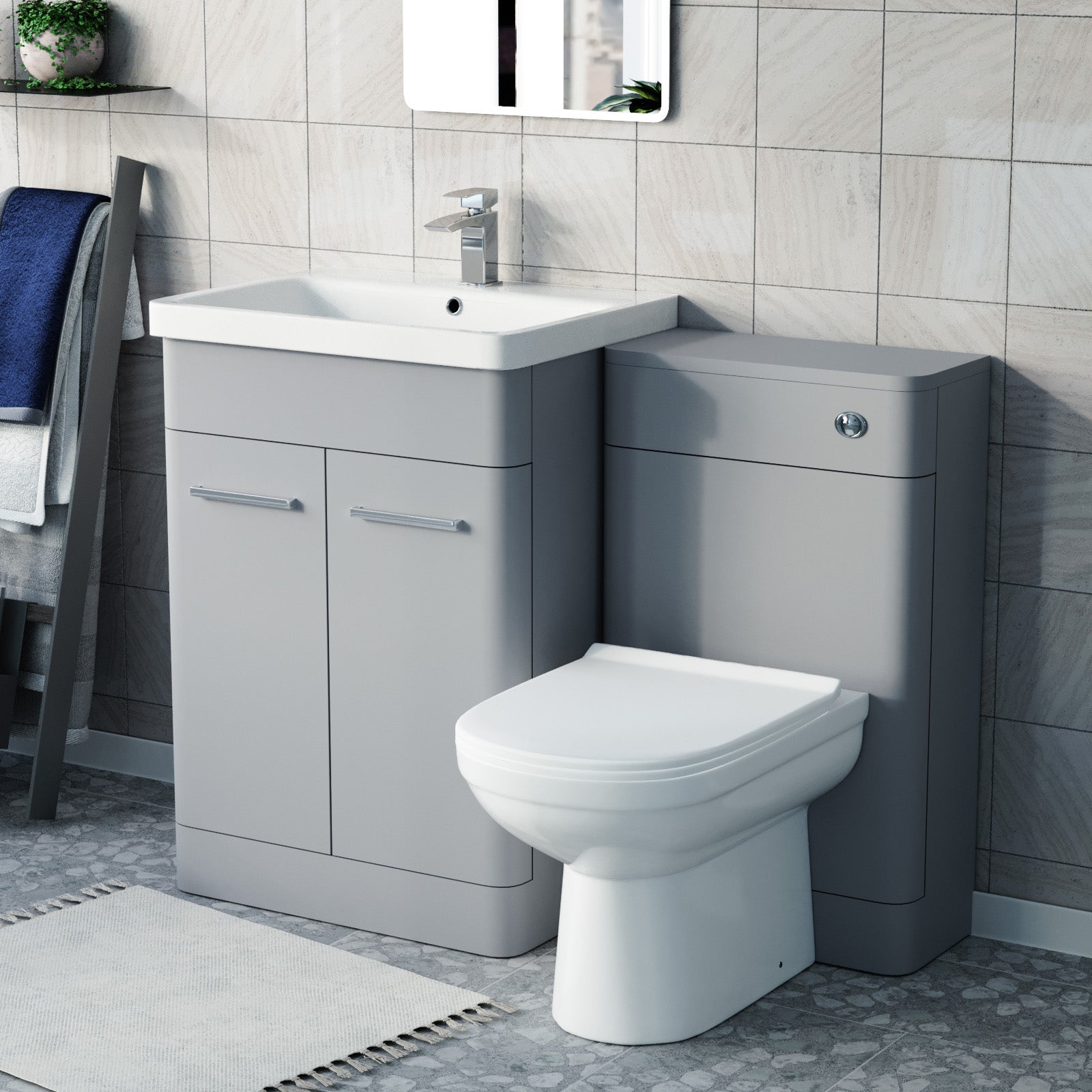 Afern Matte Grey 600mm Freestanding Basin Vanity WC Unit & Toilet Flat Pack