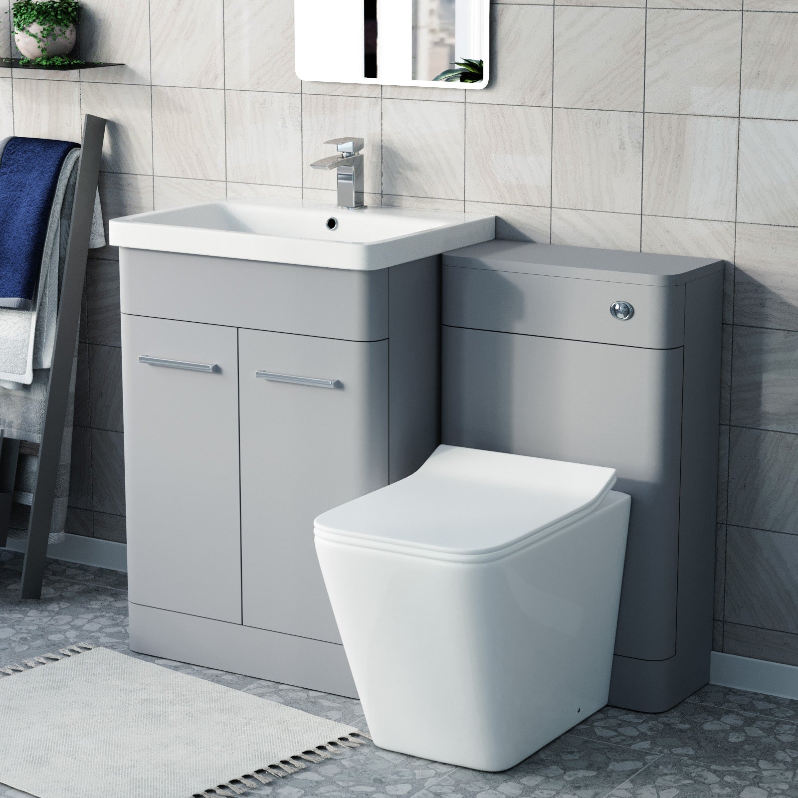 Afern Matte Grey 600mm Freestanding Vanity WC Unit & Square Toilet