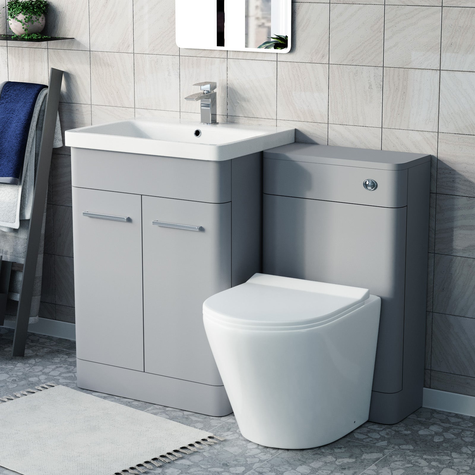 Afern Matte Grey 600mm Freestanding Basin Vanity WC Unit & Toilet Flat