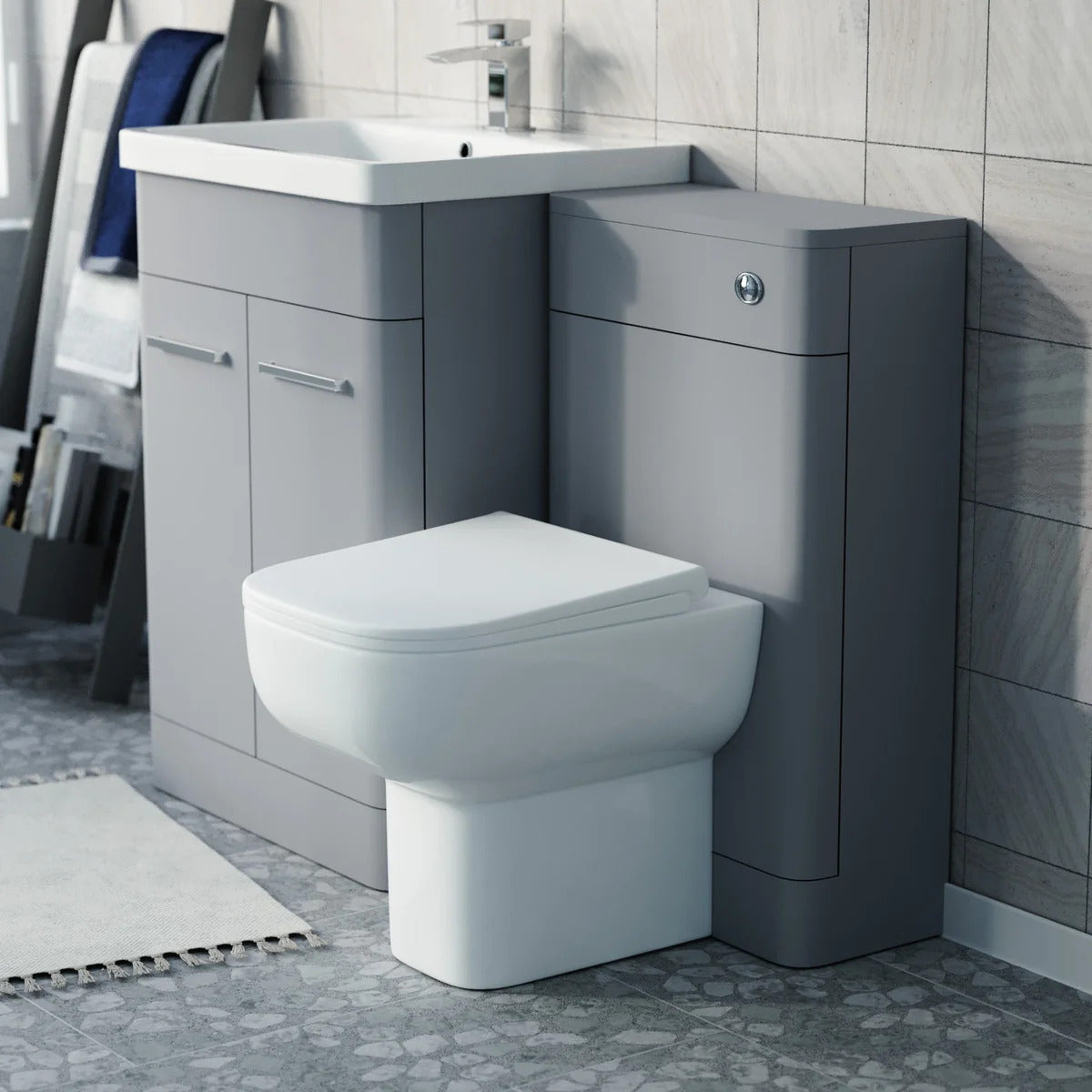 Afern 1100mm Matte Grey Freestanding Vanity WC Unit & Rimless BTW Toilet